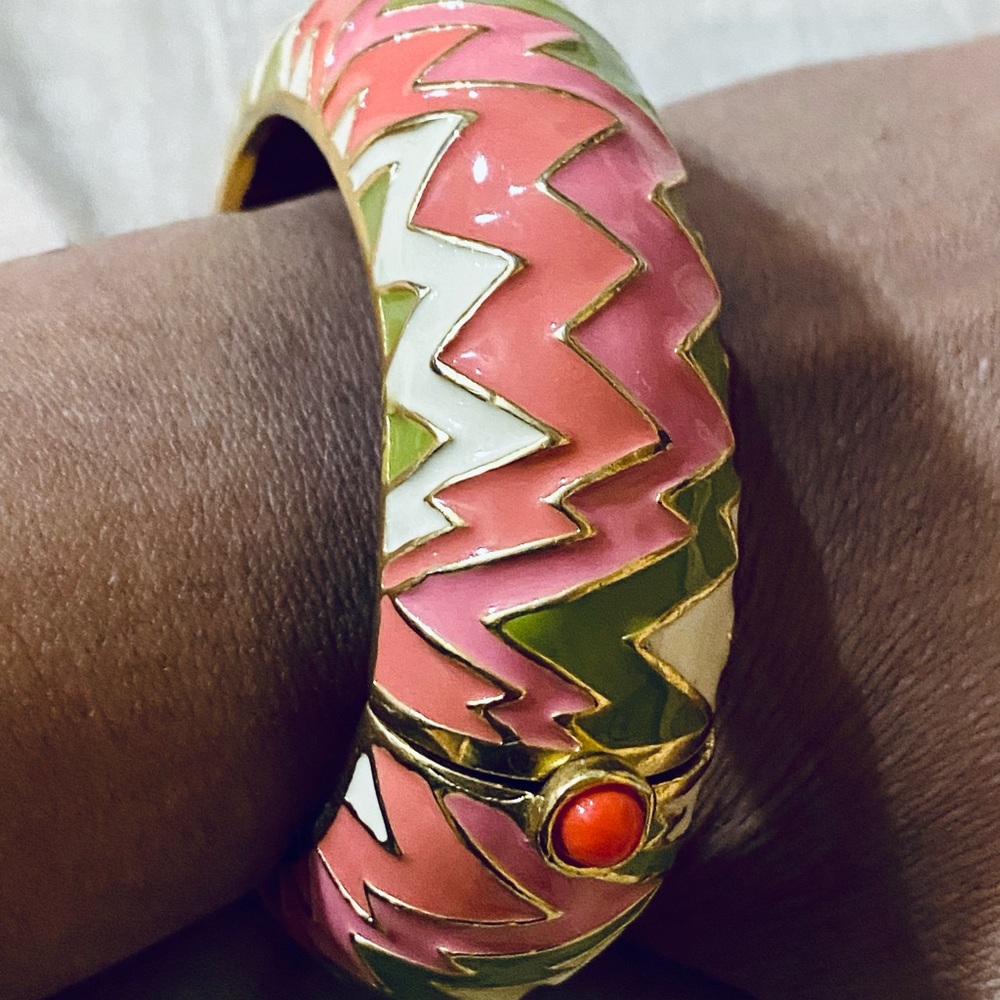 Gerard Yosca enamel hinge signed bracelet coral pink Vtg